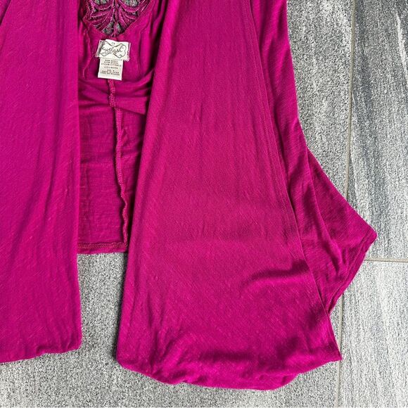 EUC Eyelash Couture Short Cap Sleeve Open Cardigan Pockets Lace Back Cut Out S - Picture 5 of 14